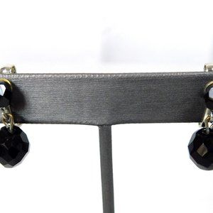 Drop Dangle Black Faceted Beaded Clip on Earrings